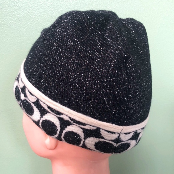 Coach Black & Silver Wool Blend Beanie Hat OS